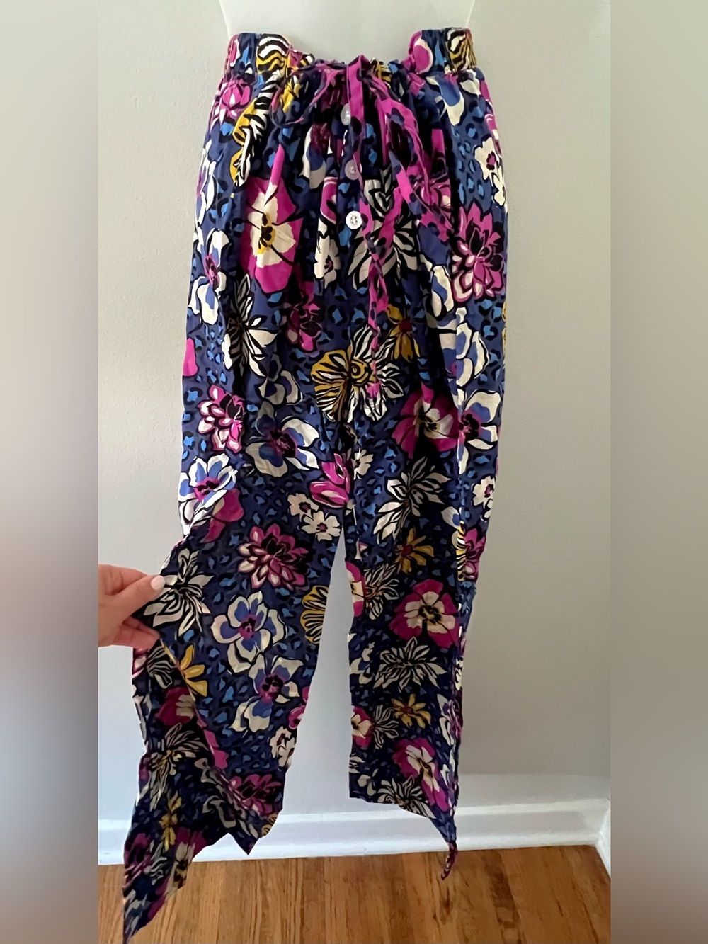 Vera Bradley Navy Floral Pull-On Pajama Pants with Pink & Yellow Accents